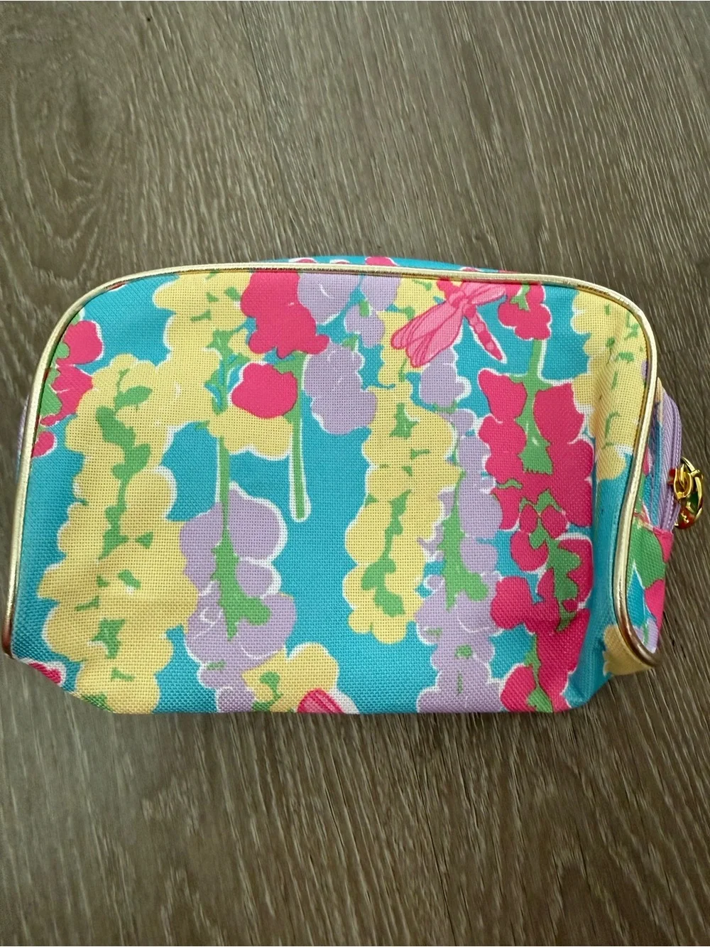 Blue Floral Dragonfly Makeup Pouch